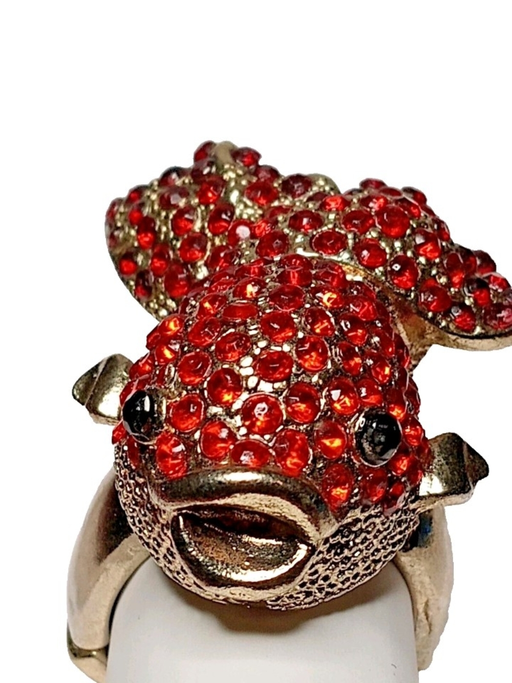 Vintage Goldfish Ring Gold Tone Red Rhinestones